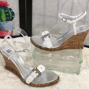 Costa Blanca white leather wedge sandals